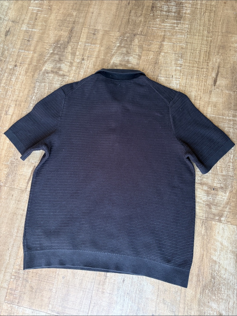COS TEXTURED KNITTED COTTON POLO SHIRT BLACK - Picture 5 of 6
